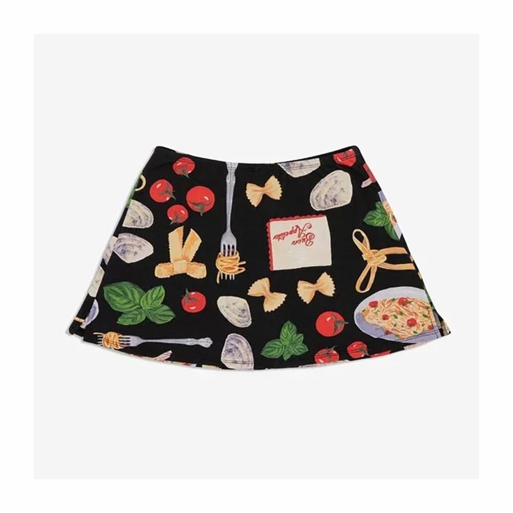 Lisa Says Gah Darcy Mini Skort Skirt Food Print Buon Appetito Black M